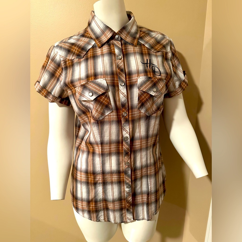 Women’s Harley-Davidson Snap Button Down Shirt | Fun Fall Colors | Size M